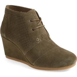 Toms Perforated Desert Wedge Lace Up Bootie